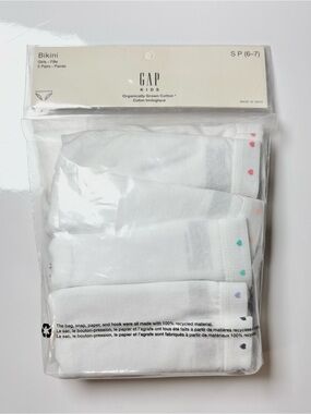 NIP GAP Kids Organically Grown Cotton White Pastel Heart Bikini Underwear 5-Pack